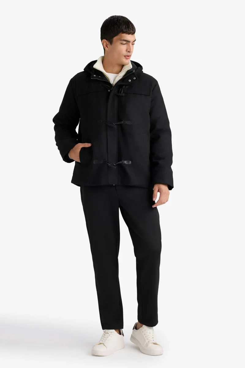 ديفاكتو Regular Fit Hooded Button Closure Inner Pockets Cachet Coat