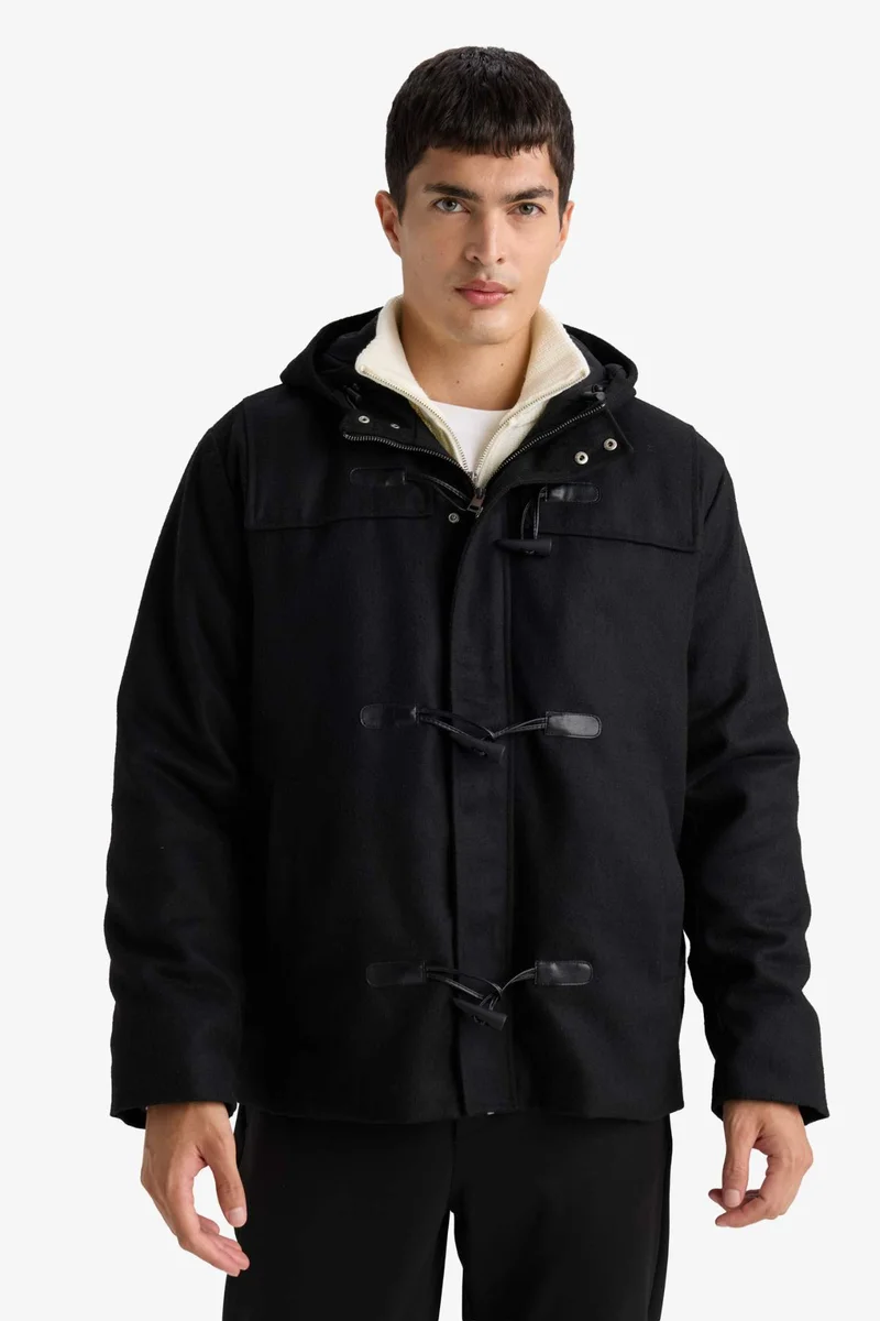 Defacto  Regular Fit Hooded Button Closure Inner Pockets Cachet Coat for Men | Best Price UAE