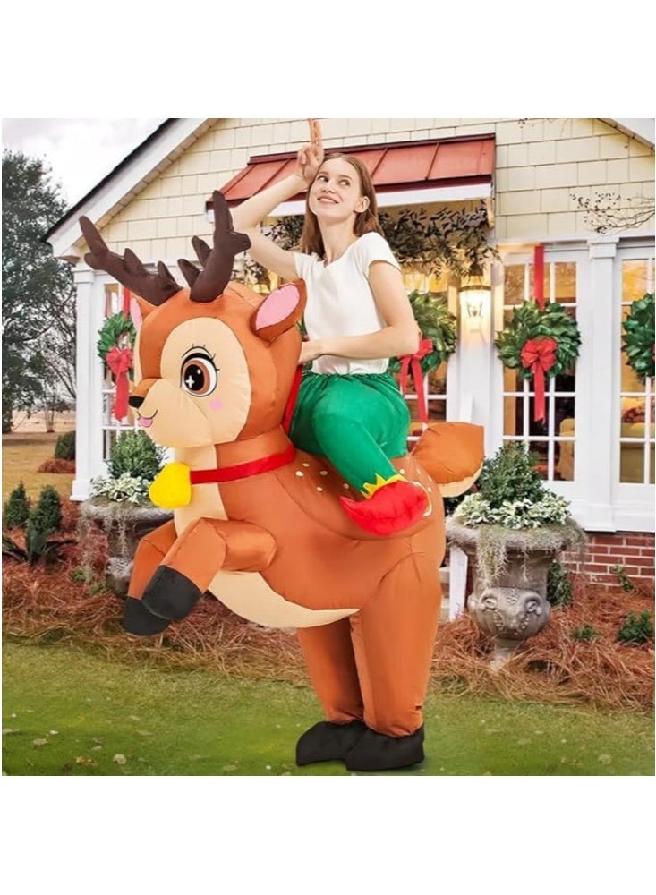 GGEROU زي الرنة القابلة للنفخ لعيد الميلاد للبالغين - زي حيوان الرنة القابل للنفخ لركوب العطلات - زي عيد الهالوين وعيد الميلاد للنساء والرجال للحفلات - Image 2