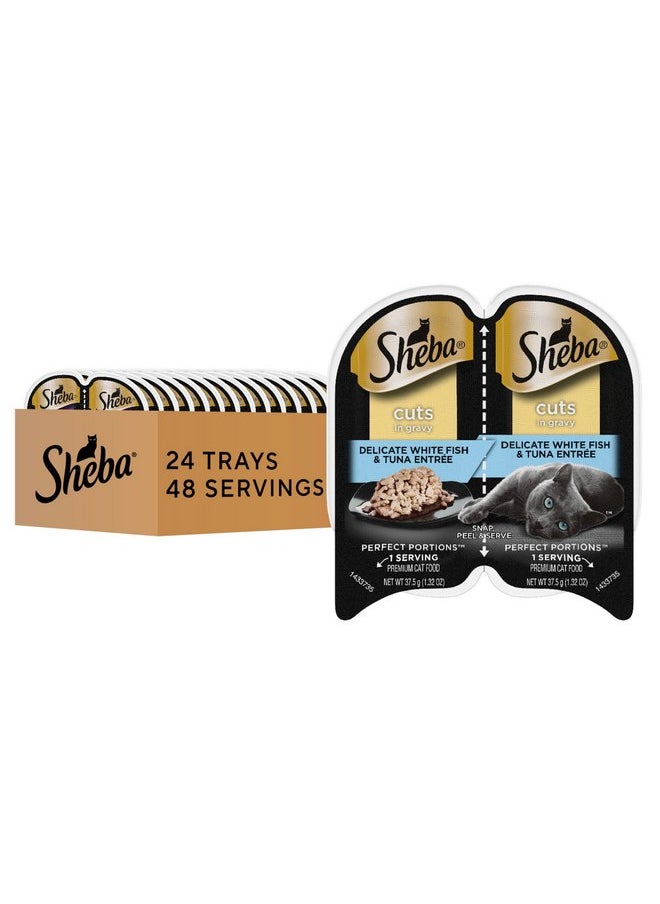 Sheba Sheba Perfect Portions Wet Cat Food Cuts in Gravy Delicate White Fish and Tuna Entree, 2.6 oz., Twin-Pack Trays (24 Count, 48 Servings)  - Image 1