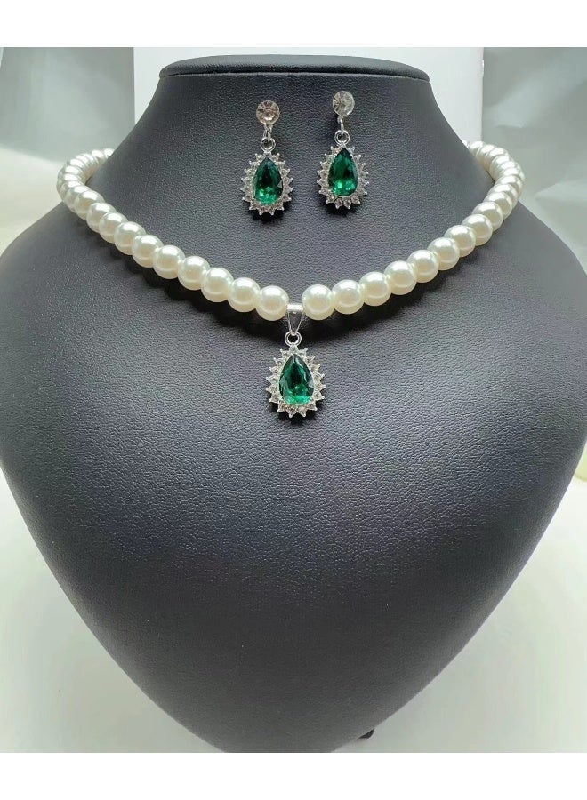 NIBEMINENT European and American Fashion Versatile Faux Pearl Necklace and Earring Set for Commuting