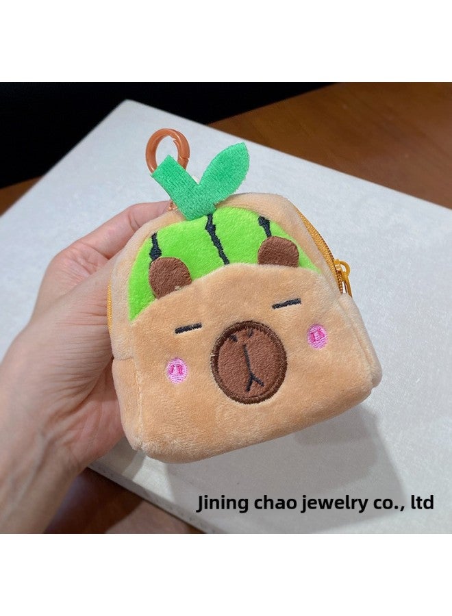 Awesome Kapibala Coin Purse Plush Pendant Student Children Mini Storage Box Capybara Doll Keychain-Color:Lq118 Watermelon Capybara Small Backpack - Image 1