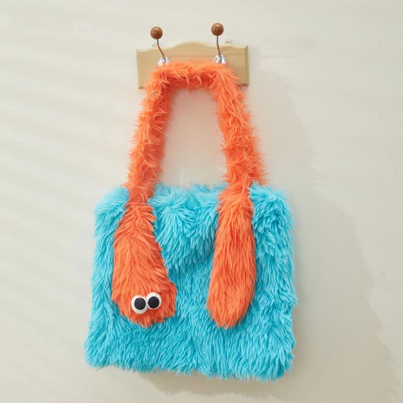 2023 New Color Matching Mohair Monster Shoulder Bag Cute Funny Handbag Funny Ugly Cute Plush Bag - Image 1