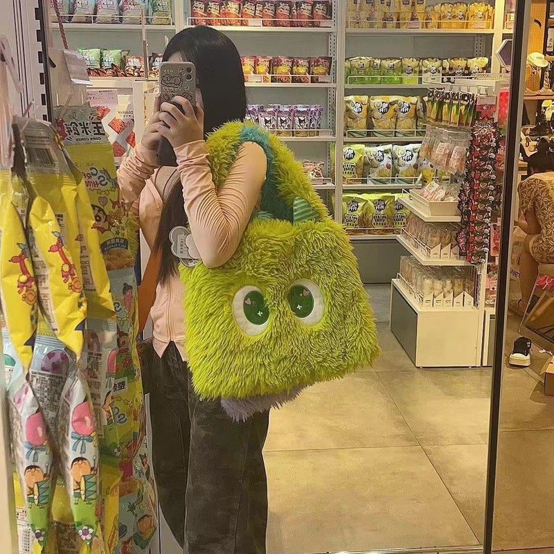 2023 New Color Matching Mohair Monster Shoulder Bag Cute Funny Handbag Funny Ugly Cute Plush Bag - Image 4