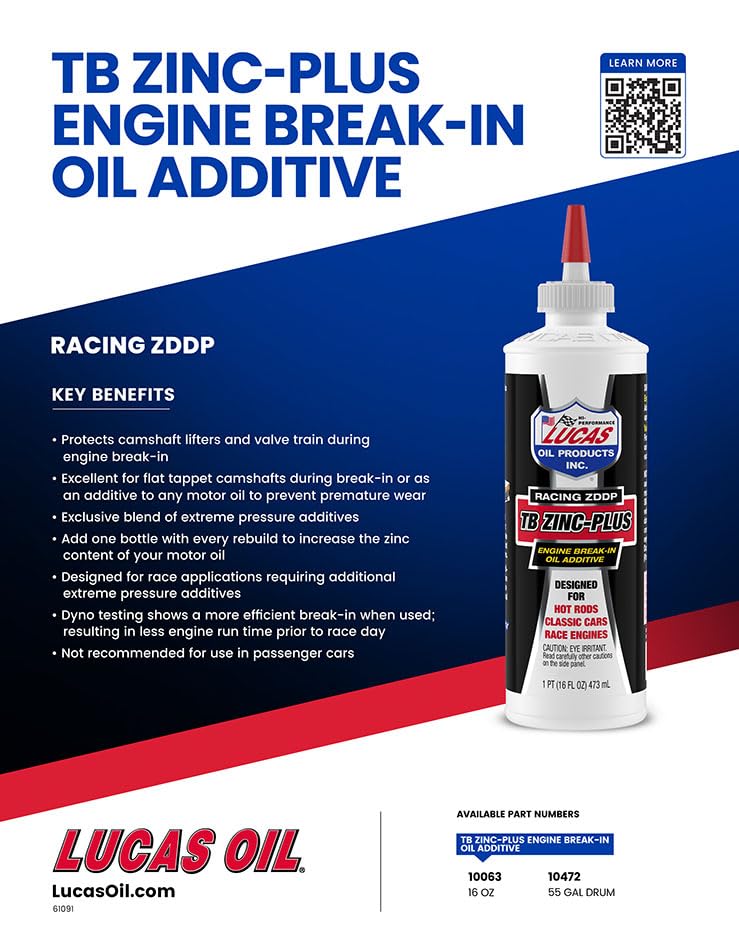 Lucas Oil 10063 Engine Break in Oil Additive w/TB Zinc Plus - 16 Ounce (Pack of 12) - Image 2