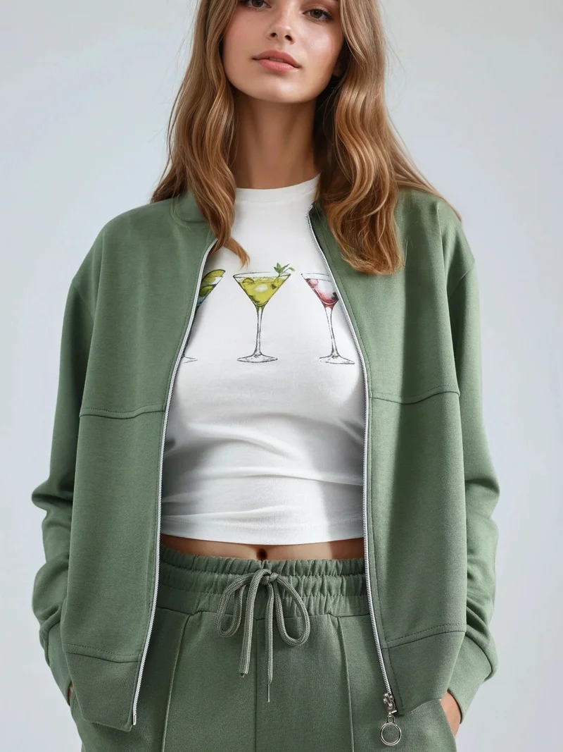 زوبعة طقم رياضي قطني بسحاب وبنطلون مضلع من مجموعة بيرسان