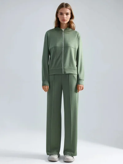 HICCUP Modal Touch Zippered Sweatshirt & Ribbed Pants Co-ord Set Bersan Collection