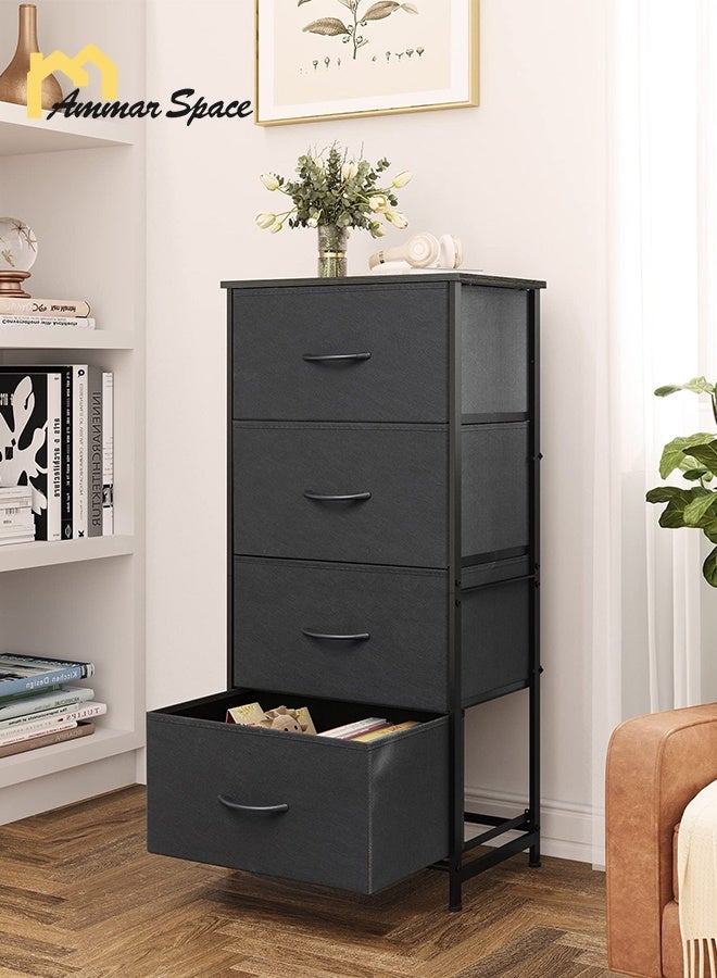Ammar Space Fabric Dresser Storage Organizer  Dresser for Bedroom with 4 Drawers, Wide Chest of Drawers Unit with Fabric Bins for Closet Living Room Hallway Dark Grey - Image 2