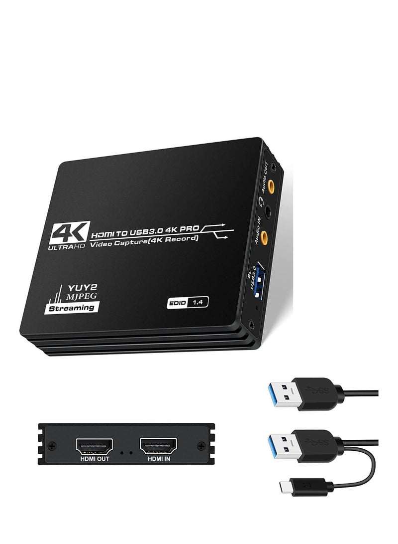 Video Capture Card, 4k Full HD 1080P@60FPS Video Recorder with Microphone 4K@60FPS HDMI Loop-Out, 4K@60Hz HDMI to USB 3.0 Audio Video Capture Card for Gaming/Live Streaming/Video Capture - Image 1
