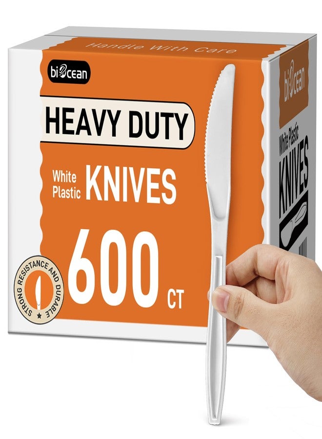 biocean 600Pack Disposable Plastic Knives Bulk White Heavy Duty Silverware - Value Pack Cutlery Set For Parties, Restaurant (600KNIVES - Image 1