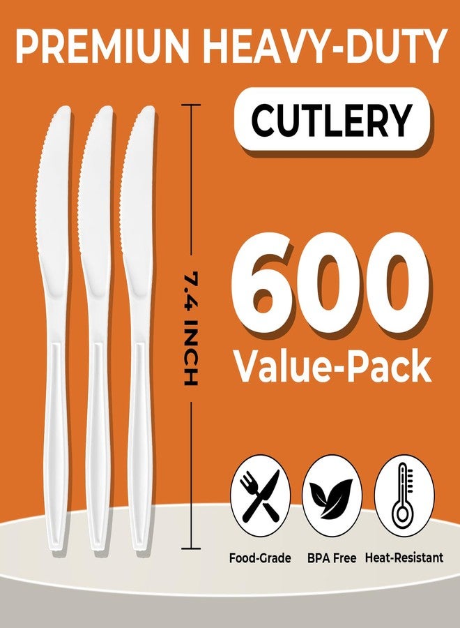 biocean 600Pack Disposable Plastic Knives Bulk White Heavy Duty Silverware - Value Pack Cutlery Set For Parties, Restaurant (600KNIVES - Image 2
