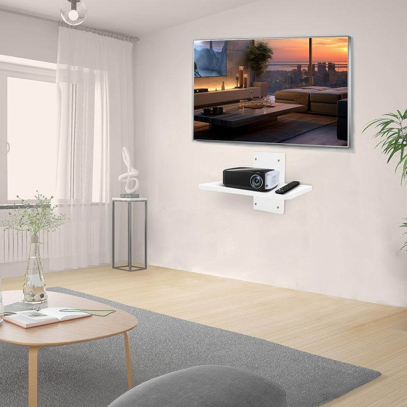 BEARUT Solid Wood White Mini Projector Mount and Wall Holder  Floating Shelf for Router Modem Cable Box  by Solid Wood - Image 3