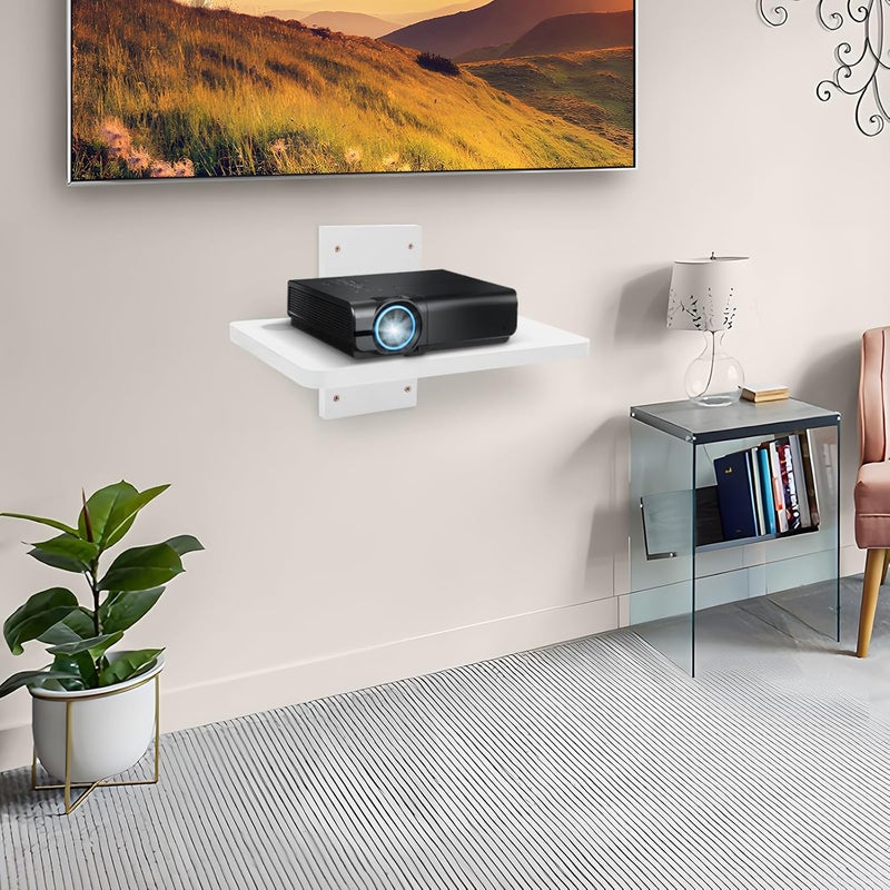 BEARUT Solid Wood White Mini Projector Mount and Wall Holder  Floating Shelf for Router Modem Cable Box  by Solid Wood - Image 4