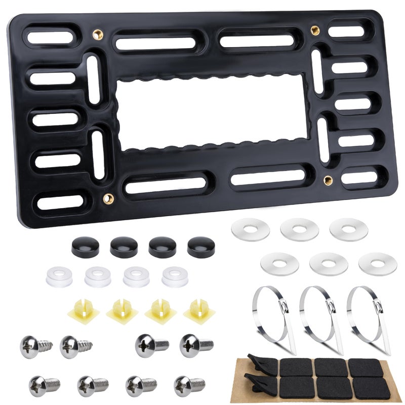 ecocstm License Plate Bracket Holder, Front License Plate Bracket, No Drill Front Plate Mount, Licenses Plates Brackets Bumper, Car Frame Mount Adapter with Stainless Steel Screw Cap, Cable Ties - Image 1