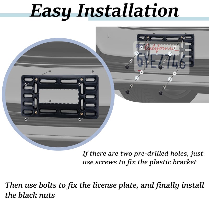 ecocstm License Plate Bracket Holder, Front License Plate Bracket, No Drill Front Plate Mount, Licenses Plates Brackets Bumper, Car Frame Mount Adapter with Stainless Steel Screw Cap, Cable Ties - Image 4