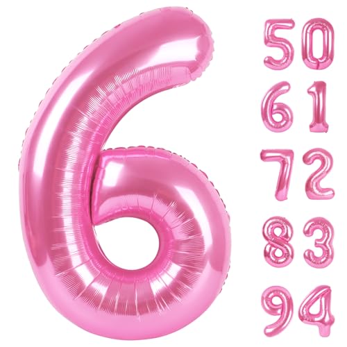 IWERP Pink 6 Balloon Number Balloons 40 Inch 6th Balloons for Birthday Decorations Pink Party Supplies 6 Birthday Balloon Number 6 Balloon - Image 1