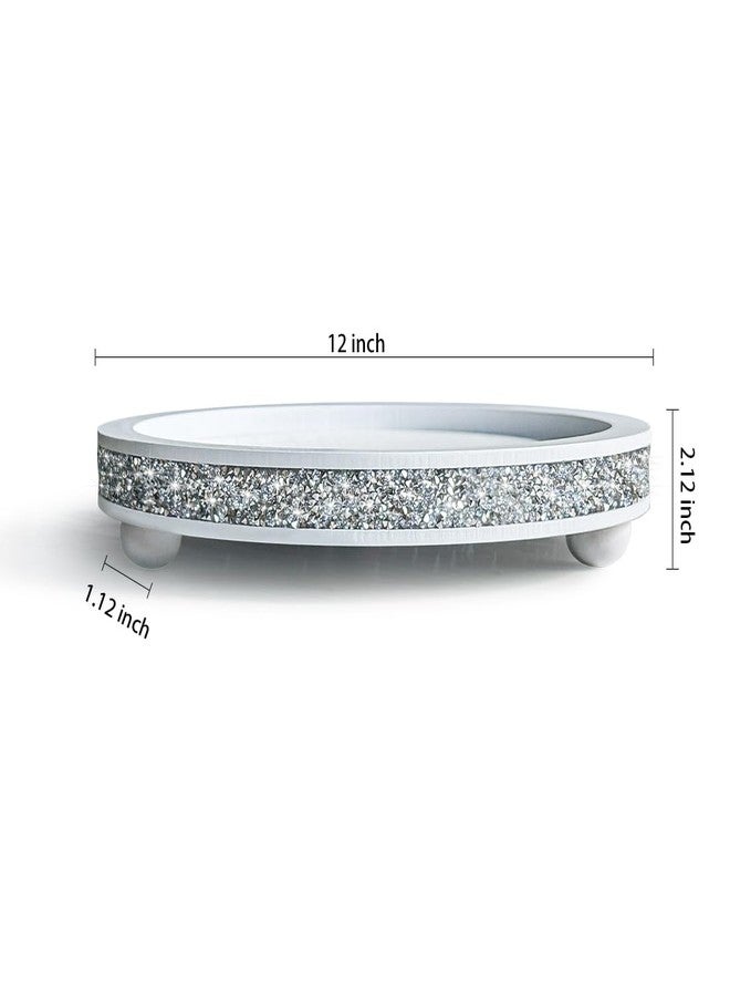 Pibeyer 12 inch Round Wood Tray, Acrylic Diamond Decoration, Decorative Tray for Living Room, Coffee Table or Kitchen Table Service Tray, White - Image 4