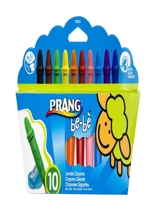 PRANG be-be Jumbo Crayons for Small Children, Washable, Includes Sharpener, Assorted Colors, 10-Pack (73010),Large - Image 1