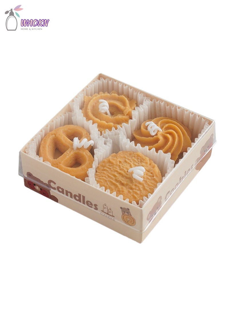 دبليو أيه أو كي أن 4 قطع من قوالب البسكويت الإبداعية، شمعة معطرة، صندوق هدايا معطر، هدية مصاحبة، هدية يدوية الصنع، شمع معطر، قهوة، حليب، شمع الصويا - Image 1