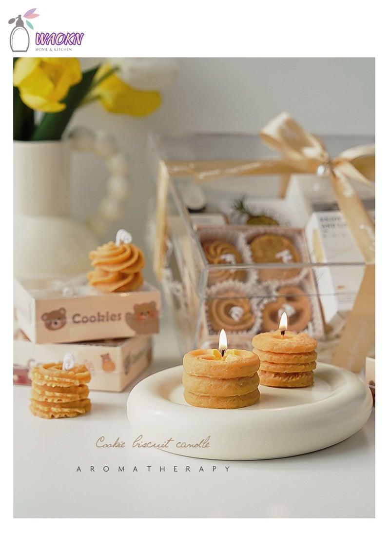 دبليو أيه أو كي أن 4 قطع من قوالب البسكويت الإبداعية، شمعة معطرة، صندوق هدايا معطر، هدية مصاحبة، هدية يدوية الصنع، شمع معطر، قهوة، حليب، شمع الصويا - Image 4