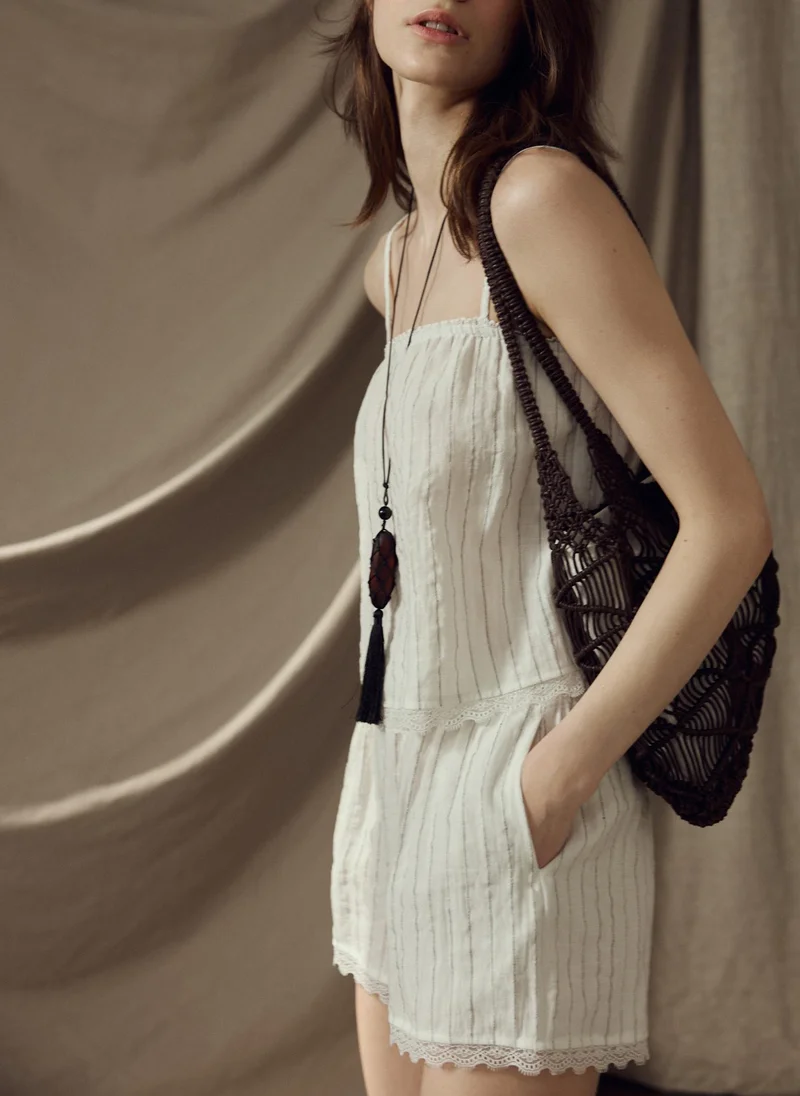 Lichi  Viscose top with thin straps and openwork trim for Women | Best Price UAE