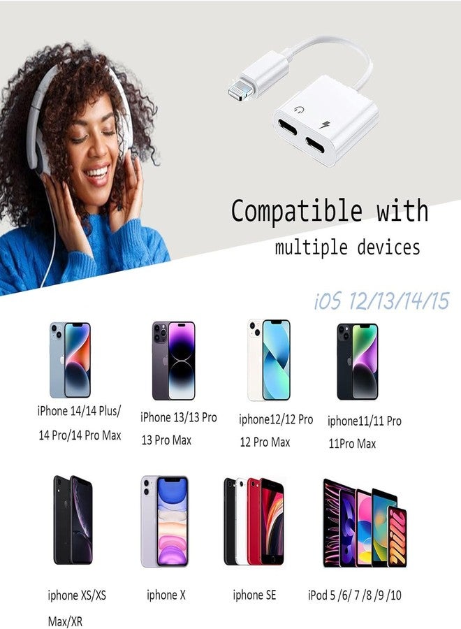 esbeecables Dual Lightning iPhone Splitter & Charge Dongle Adapter,[Apple MFi Certified]4 in 1 Audio+Charge+Call+Volume Control Headphones Audio Adapter Compatible with iPhone14/13/12/11/XS/XR/8/7 iPad/iPod White - Image 5