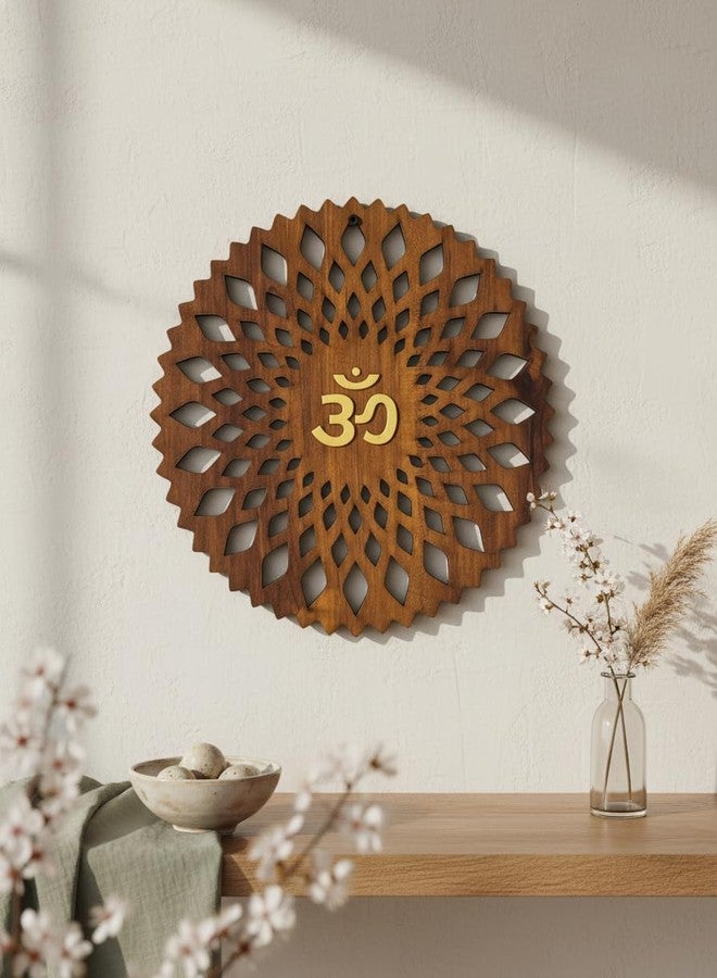 Gloridec Wooden Om Wall Hanging | 12x12 inch Spiritual Wall Art with Golden Om Symbol | Engineered Wood Art for Home, Office & Temple Décor | Traditional Hindu Gift Item - Image 2
