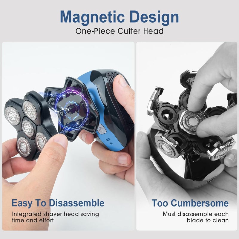 Telfun Upgrade Magnetic Head Shavers for Bald Men, Cordless & Comfort 5-in-1 Electric Razor - IPX7 Waterproof Wet/Dry Mens Grooming Kit - Easy Use Palm Shaver for a Smooth Bald Shave - Image 5