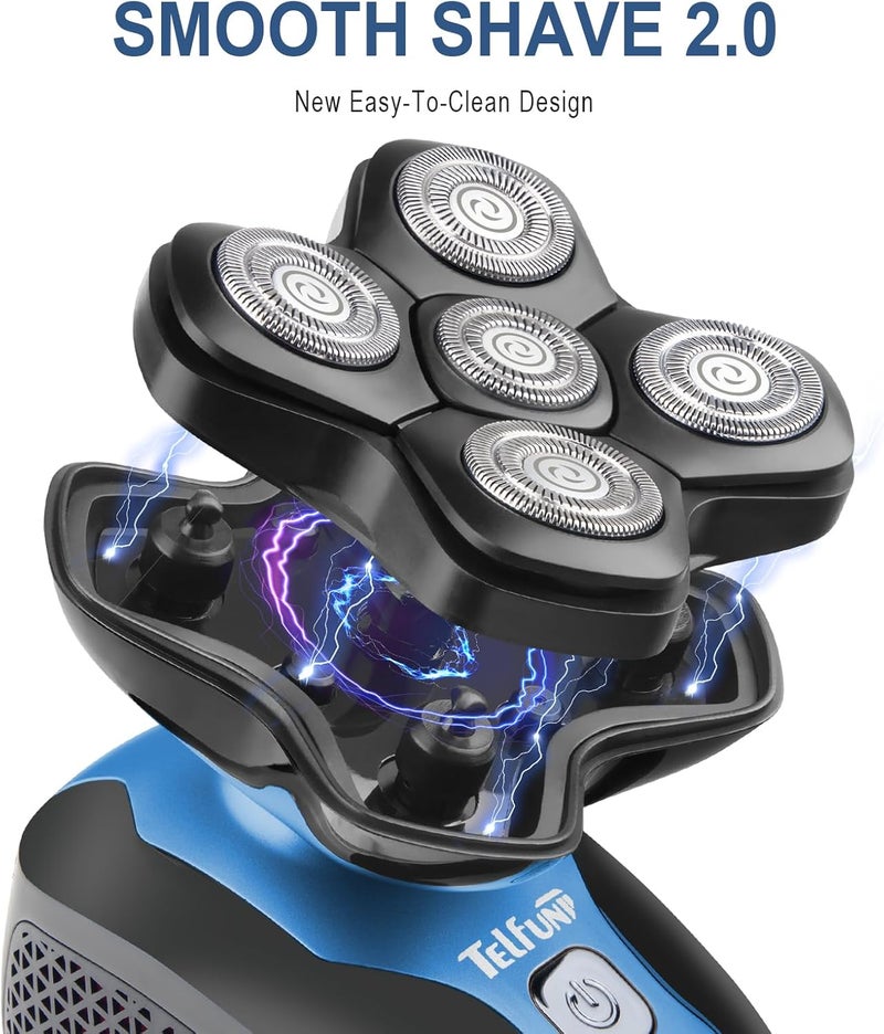 Telfun Upgrade Magnetic Head Shavers for Bald Men, Cordless & Comfort 5-in-1 Electric Razor - IPX7 Waterproof Wet/Dry Mens Grooming Kit - Easy Use Palm Shaver for a Smooth Bald Shave - Image 2
