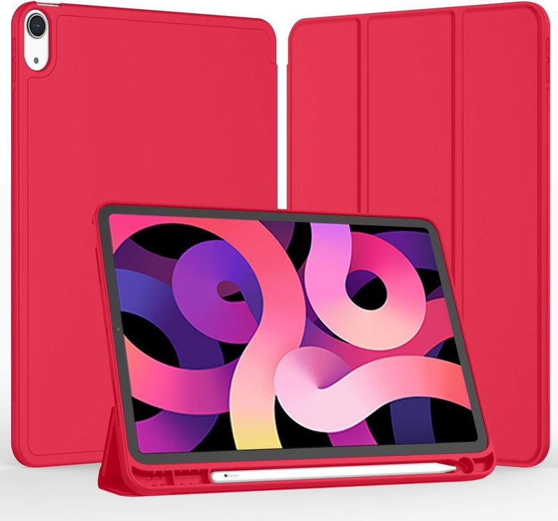 iMieet iPad Air 11 Inch Case M3(2025) / M2 (2024), iPad Air 5th/4th Generation Case 2022/2020 10.9 Inch with Pencil Holder,Trifold Stand Smart Case with Soft TPU Back(Red) - Image 2
