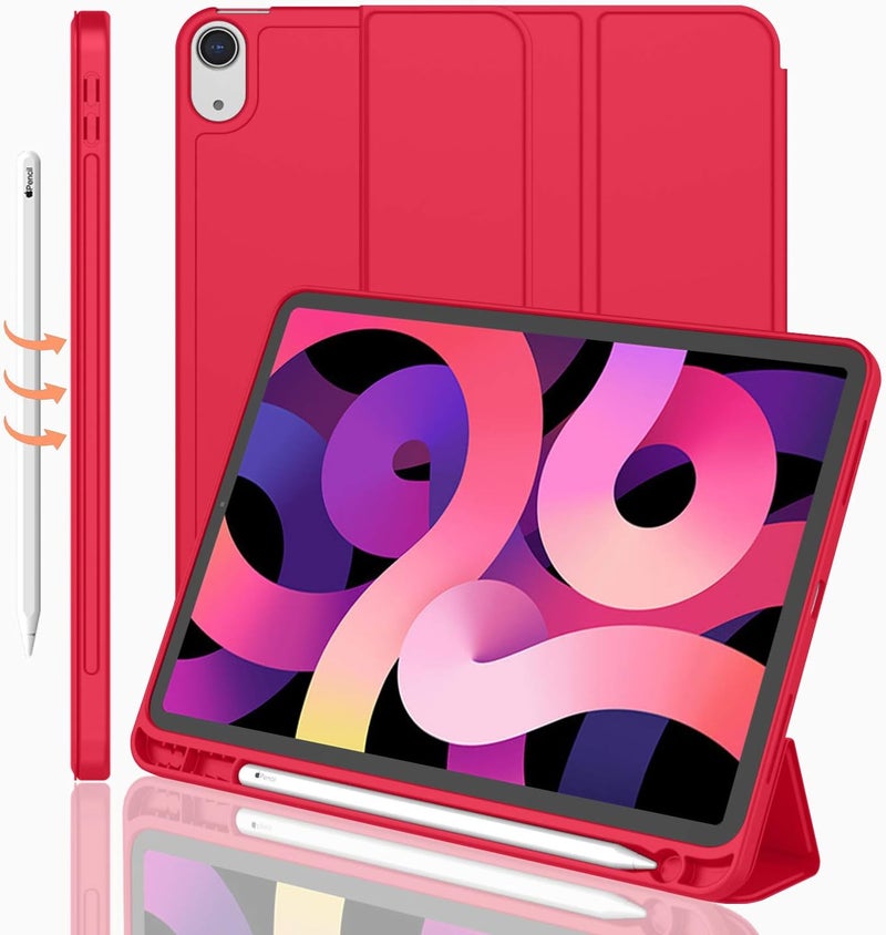 iMieet iPad Air 11 Inch Case M3(2025) / M2 (2024), iPad Air 5th/4th Generation Case 2022/2020 10.9 Inch with Pencil Holder,Trifold Stand Smart Case with Soft TPU Back(Red) - Image 1