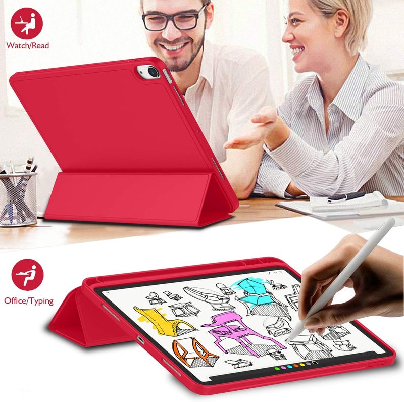 iMieet iPad Air 11 Inch Case M3(2025) / M2 (2024), iPad Air 5th/4th Generation Case 2022/2020 10.9 Inch with Pencil Holder,Trifold Stand Smart Case with Soft TPU Back(Red) - Image 5