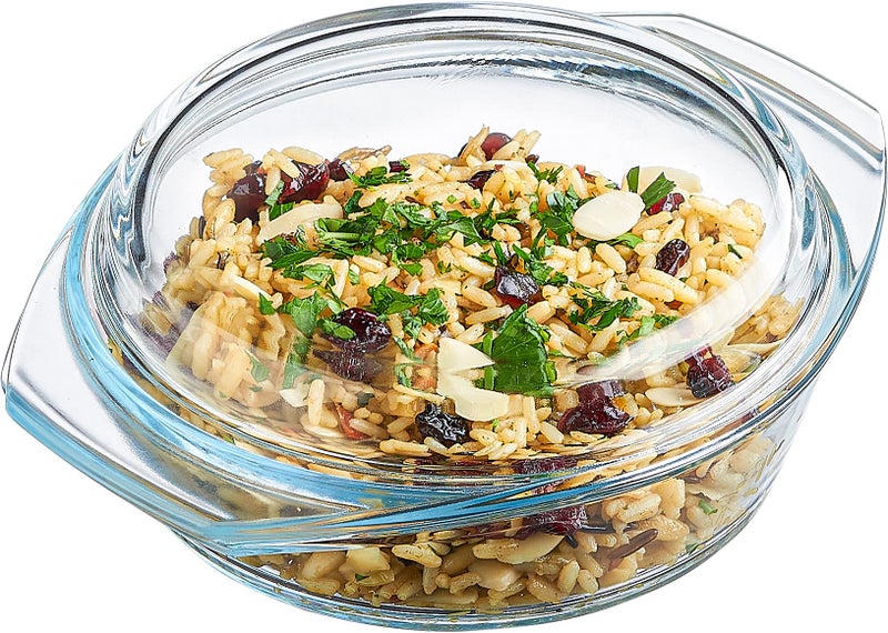 SIMAX Glass Casserole Dish, Clear Glass Round Casserole Dish with Lid and Handles, 1 Quart Covered Bowl for Cooking, Baking, Serving, Microwave, Dishwasher, and Oven Safe Cookware - Image 1