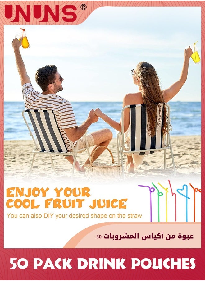 UNUNS Drink Pouches With Straws,50 Pack Clear Plastic Juice Pouches For Adults And Kids,Disposable Drink Bags Stand Up Zipper Drinking Pouches For Smoothie Juice Coffee Tea,Birthday Party Favor  - Image 2
