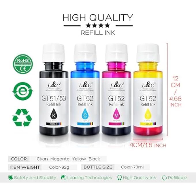 GT53XL 135ML GT52 70ML لطابعة HP DESKJET SMART GT TANK (عبوة كاملة من 4) - Image 2