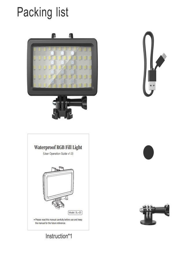 أندوير SL-20 مصباح فيديو LED مقاوم للماء RGB مزود بـ 8 أوضاع إضاءة CRI95+ قابل للتعتيم IPX8 تحت الماء 40 متر بطارية مدمجة قابلة لإعادة الشحن للغوص والغطس والتصوير الفوتوغرافي تحت الماء - Image 4