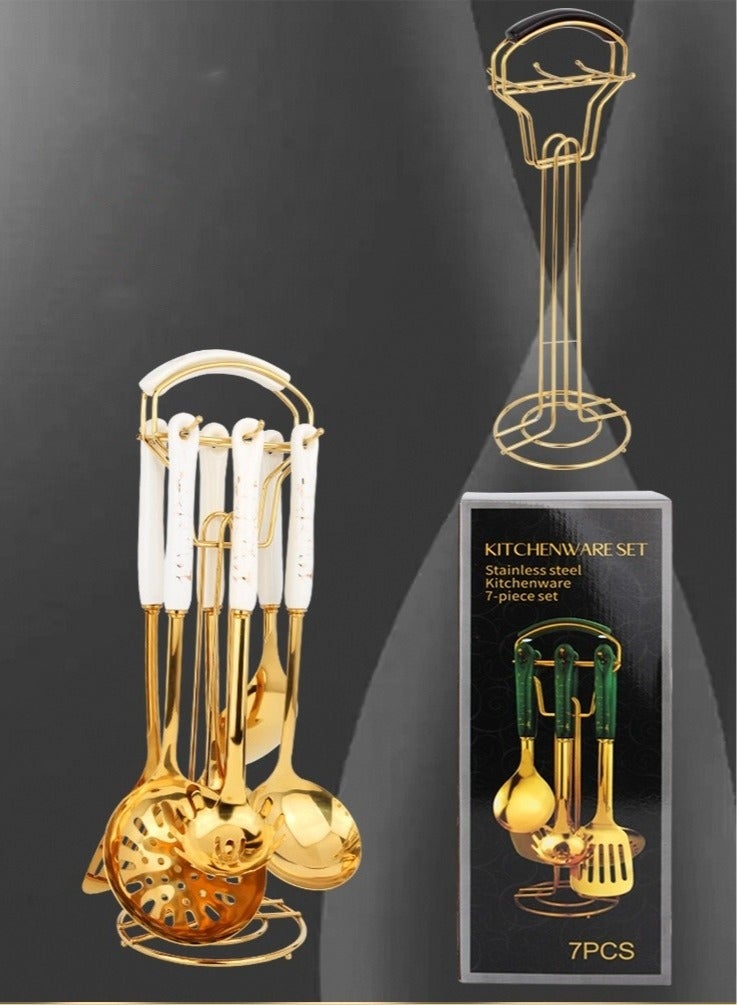 اديسون 7 قطع من الفولاذ المقاوم للصدأ شوربة ملعقة أدوات مطبخ مجموعة طبخ ملعقة مطبخ مستلزمات مطبخ سيراميك مقبض مطبخ شمالي - Image 2