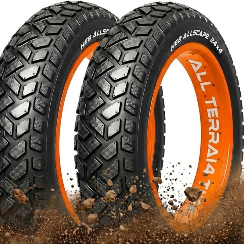 Happy Ebikes HEB Allscape 24x4.0 E-Bike Fat Tire â€“ Puncture Resistant 24 Inch Electric Bike Tire, 2X Thicker Heavy Duty 24x4 Ebike Tire for 24x4.0 Fat Tire E Bikes, All-Terrain Street & Trail â€“ 2 Pack - Image 1