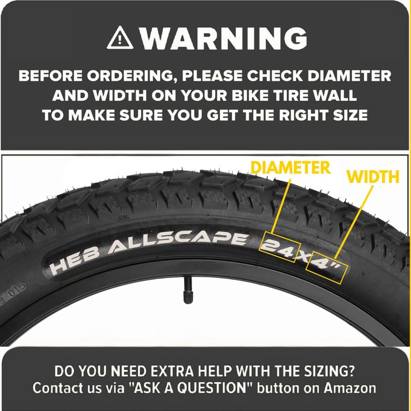 Happy Ebikes HEB Allscape 24x4.0 E-Bike Fat Tire â€“ Puncture Resistant 24 Inch Electric Bike Tire, 2X Thicker Heavy Duty 24x4 Ebike Tire for 24x4.0 Fat Tire E Bikes, All-Terrain Street & Trail â€“ 2 Pack - Image 2