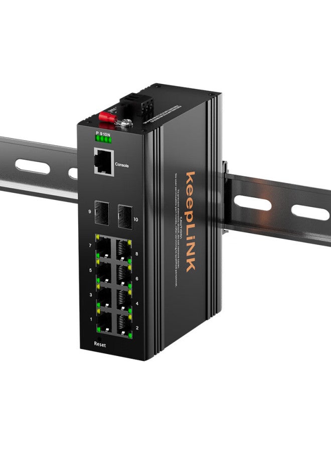 Keeplink Kp-9000 Ring Network Managed Industrial Ethernet Switch, Gigabit 2 Optical 8 Electrical Din Rail Mount, Per Unit