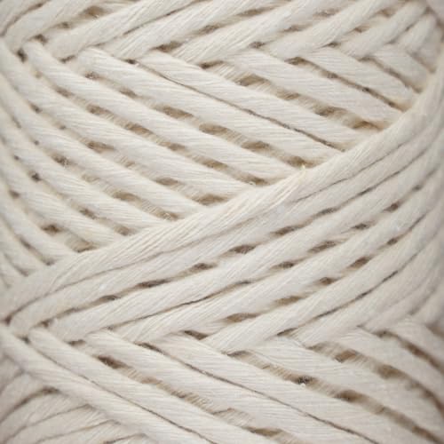 Makromecity, Single Strand Macrame Cord 3 mm x 100 Yards (300 feet) 3mm Single Strand Natural Cotton Cord for Macrame Art & Crafts for Wall Hangings Recycled Cotton Cord Yarn DIY (Ecru, 1 Skein) - Image 4
