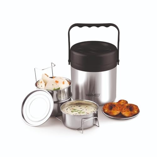 WARMEO Legend 3 Pcs Stainless Steel Containers 600 ml Each, PU Insulated, Hot & Cold Leak-Proof Lunch Box for Office, College, Picnic - Image 1