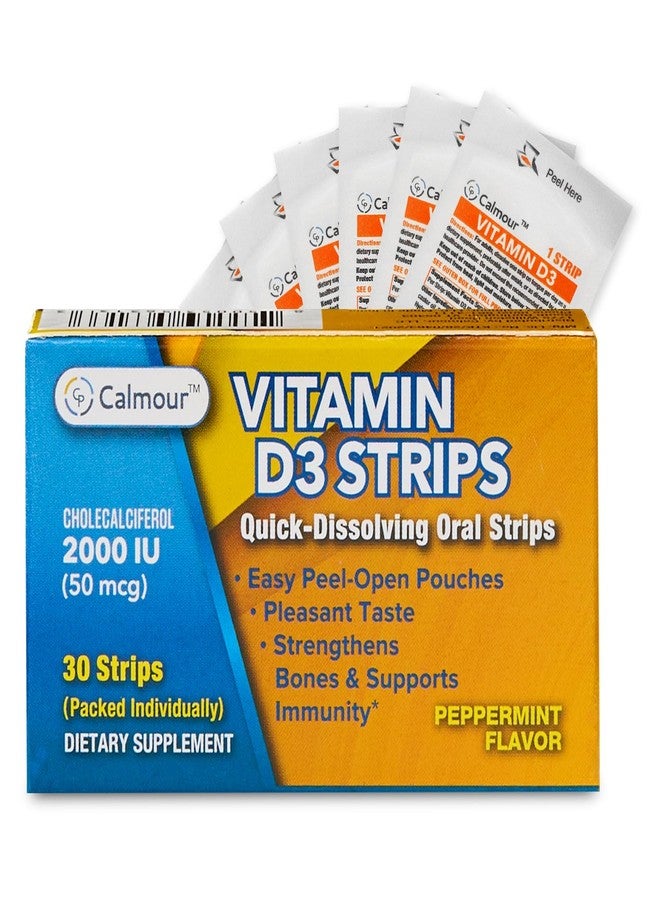 CALMOUR Vitamin D3 Strips 30 Pack| 2000 IU Oral Dissolvable D3 Vitamin Strips | Peppermint Flavor Melts on Your Tongue in 30 Seconds | Boost Immunity & Enhance Mental Focus with Vitamin D3 2000 - Image 1