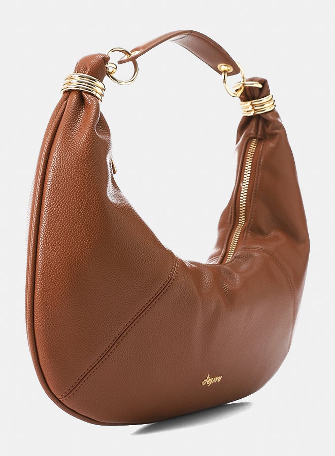 DejaVu Hobo Leather Plain Brown Handbag - Image 2
