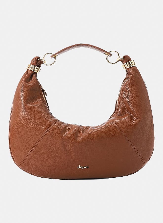 DejaVu Hobo Leather Plain Brown Handbag - Image 1