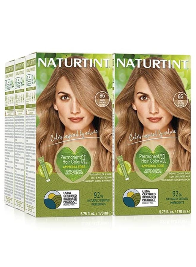 NATURTINT Permanent Hair Color 8G Sandy Golden Blonde (Pack of 6), Ammonia Free, Vegan, Cruelty Free, up to 100% Gray Coverage, Long Lasting Results