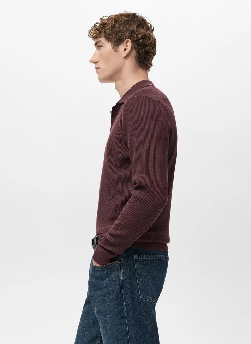 Mango Man  Cotton-blend ribbed polo sweater for Men | Best Price UAE