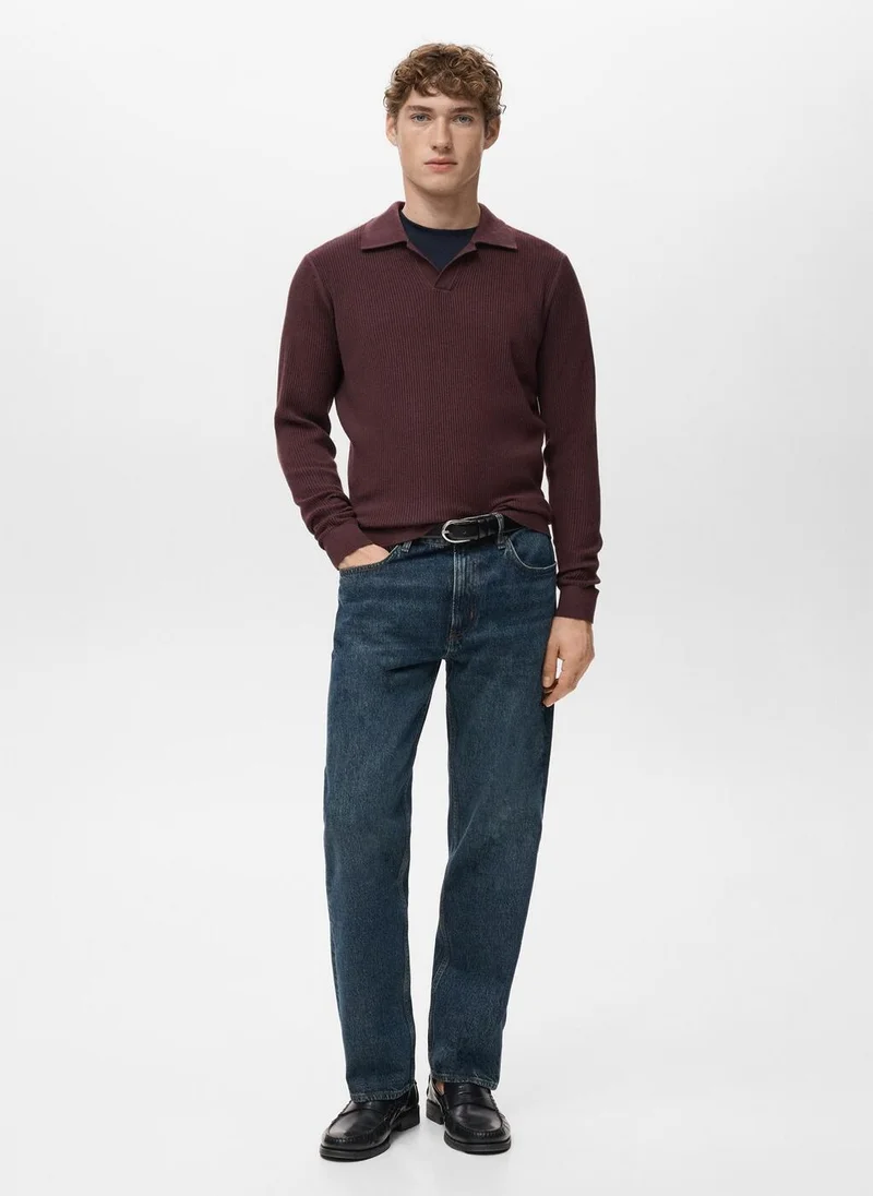 Mango Man  Cotton-blend ribbed polo sweater for Men | Best Price UAE