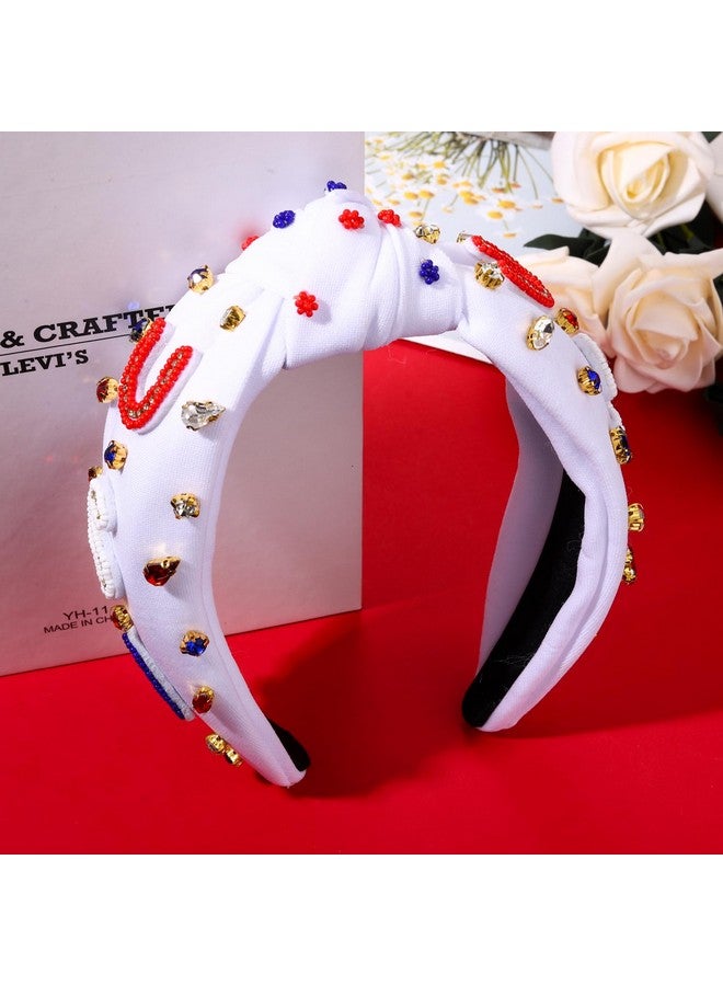 MOLOCH American Flag Headband 4Th Of July Headband Red White Blue Usa Stripe Knotted Headband For Women Rhinestone Crystal Patriotic Hairband Party Hair Accessory - Image 2