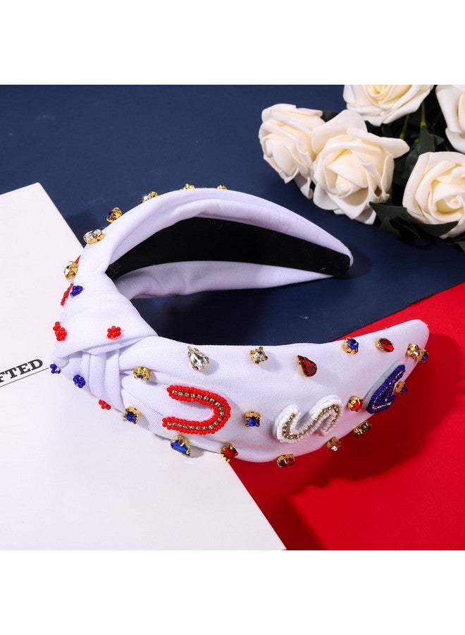 MOLOCH American Flag Headband 4Th Of July Headband Red White Blue Usa Stripe Knotted Headband For Women Rhinestone Crystal Patriotic Hairband Party Hair Accessory - Image 3